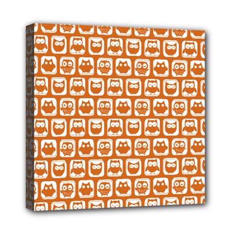 Orange And White Owl Pattern Mini Canvas 8  X 8  (stretched) by GardenOfOphir