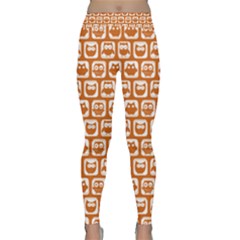 Orange And White Owl Pattern Classic Yoga Leggings by GardenOfOphir