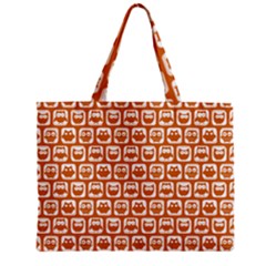 Orange And White Owl Pattern Zipper Mini Tote Bag by GardenOfOphir