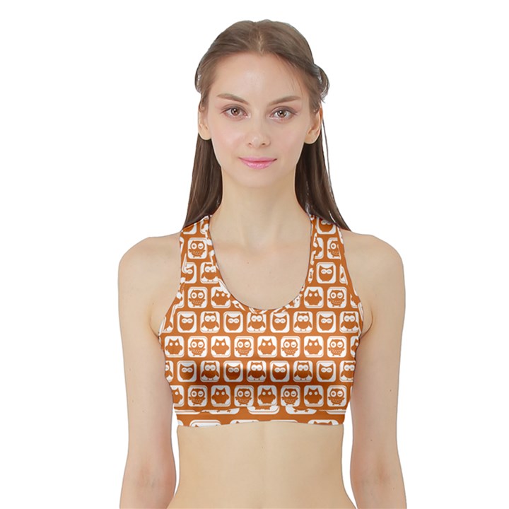 Orange And White Owl Pattern Sports Bra with Border