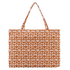 Orange And White Owl Pattern Zipper Medium Tote Bag by GardenOfOphir