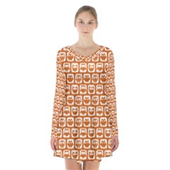 Orange And White Owl Pattern Long Sleeve Velvet V-neck Dress by GardenOfOphir