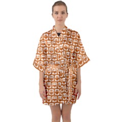 Orange And White Owl Pattern Half Sleeve Satin Kimono  by GardenOfOphir