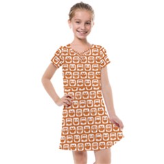 Orange And White Owl Pattern Kids  Cross Web Dress by GardenOfOphir