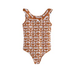 Orange And White Owl Pattern Kids  Frill Swimsuit by GardenOfOphir