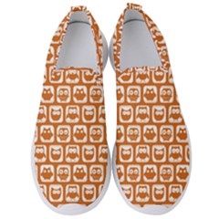 Orange And White Owl Pattern Men s Slip On Sneakers by GardenOfOphir