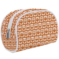 Orange And White Owl Pattern Make Up Case (large) by GardenOfOphir