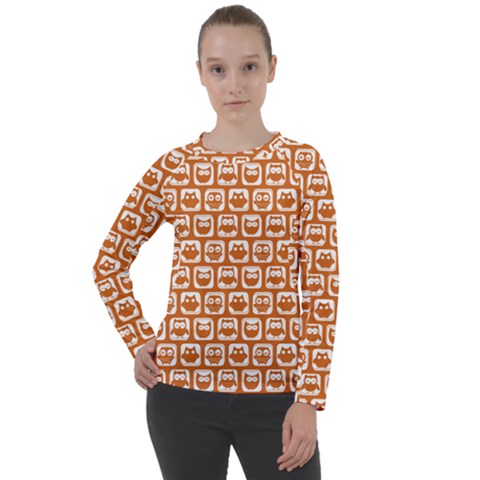 Orange And White Owl Pattern Women s Long Sleeve Raglan Tee by GardenOfOphir