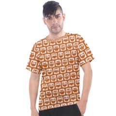 Orange And White Owl Pattern Men s Sport Top by GardenOfOphir