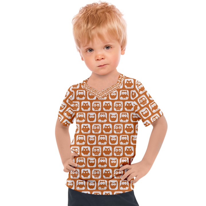 Orange And White Owl Pattern Kids  Sports Tee