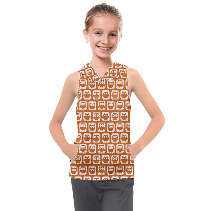 Orange And White Owl Pattern Kids  Sleeveless Hoodie