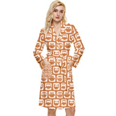 Orange And White Owl Pattern Long Sleeve Velvet Robe by GardenOfOphir