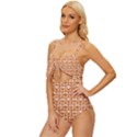 Orange And White Owl Pattern Knot Front One-Piece Swimsuit View2