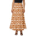 Orange And White Owl Pattern Tiered Ruffle Maxi Skirt View1