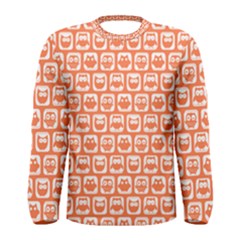 Coral And White Owl Pattern Men s Long Sleeve Tee by GardenOfOphir