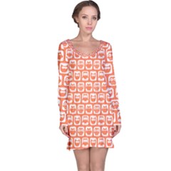 Coral And White Owl Pattern Long Sleeve Nightdress by GardenOfOphir