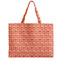 Coral And White Owl Pattern Zipper Mini Tote Bag by GardenOfOphir