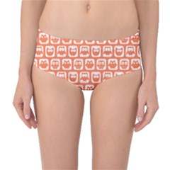 Coral And White Owl Pattern Mid-waist Bikini Bottoms by GardenOfOphir