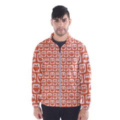 Coral And White Owl Pattern Men s Windbreaker by GardenOfOphir