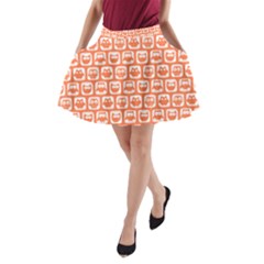 Coral And White Owl Pattern A-line Pocket Skirt by GardenOfOphir