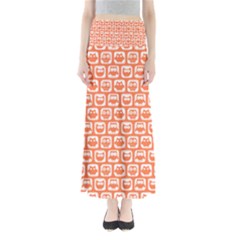 Coral And White Owl Pattern Full Length Maxi Skirt by GardenOfOphir