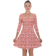 Coral And White Owl Pattern Quarter Sleeve Skater Dress by GardenOfOphir