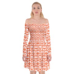 Coral And White Owl Pattern Off Shoulder Skater Dress by GardenOfOphir