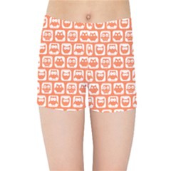 Coral And White Owl Pattern Kids  Sports Shorts by GardenOfOphir