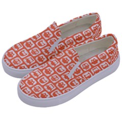 Coral And White Owl Pattern Kids  Canvas Slip Ons by GardenOfOphir