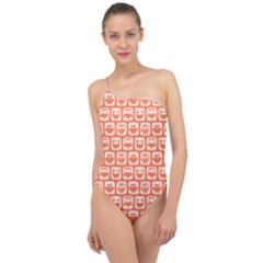 Coral And White Owl Pattern Classic One Shoulder Swimsuit by GardenOfOphir