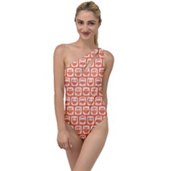 Coral And White Owl Pattern To One Side Swimsuit by GardenOfOphir