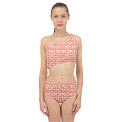 Coral And White Owl Pattern Spliced Up Two Piece Swimsuit by GardenOfOphir