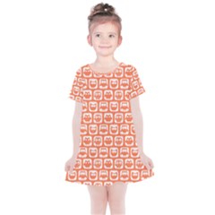 Coral And White Owl Pattern Kids  Simple Cotton Dress by GardenOfOphir