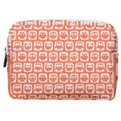 Coral And White Owl Pattern Make Up Pouch (medium) by GardenOfOphir