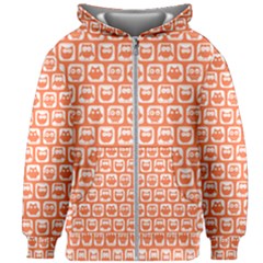 Coral And White Owl Pattern Kids  Zipper Hoodie Without Drawstring by GardenOfOphir