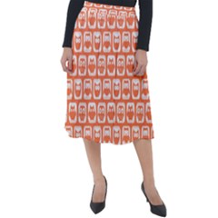 Coral And White Owl Pattern Classic Velour Midi Skirt  by GardenOfOphir