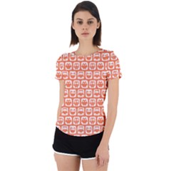 Coral And White Owl Pattern Back Cut Out Sport Tee by GardenOfOphir