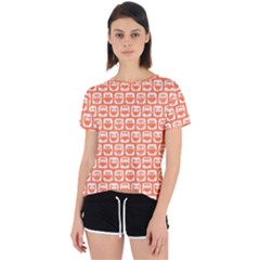 Coral And White Owl Pattern Open Back Sport Tee by GardenOfOphir