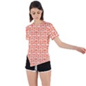 Coral And White Owl Pattern Asymmetrical Short Sleeve Sports Tee View1