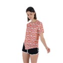 Coral And White Owl Pattern Asymmetrical Short Sleeve Sports Tee View2