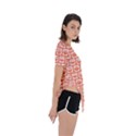 Coral And White Owl Pattern Asymmetrical Short Sleeve Sports Tee View3