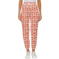 Coral And White Owl Pattern Women s Cropped Drawstring Pants by GardenOfOphir