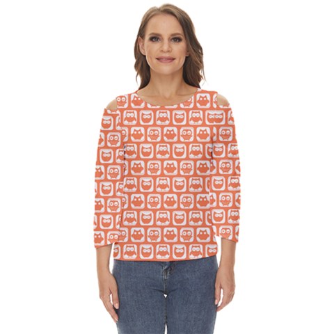 Coral And White Owl Pattern Cut Out Wide Sleeve Top by GardenOfOphir