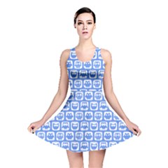 Blue And White Owl Pattern Reversible Skater Dress by GardenOfOphir