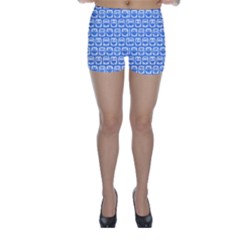 Blue And White Owl Pattern Skinny Shorts by GardenOfOphir