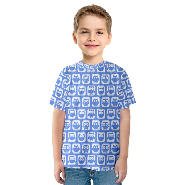 Blue And White Owl Pattern Kids  Sport Mesh Tee