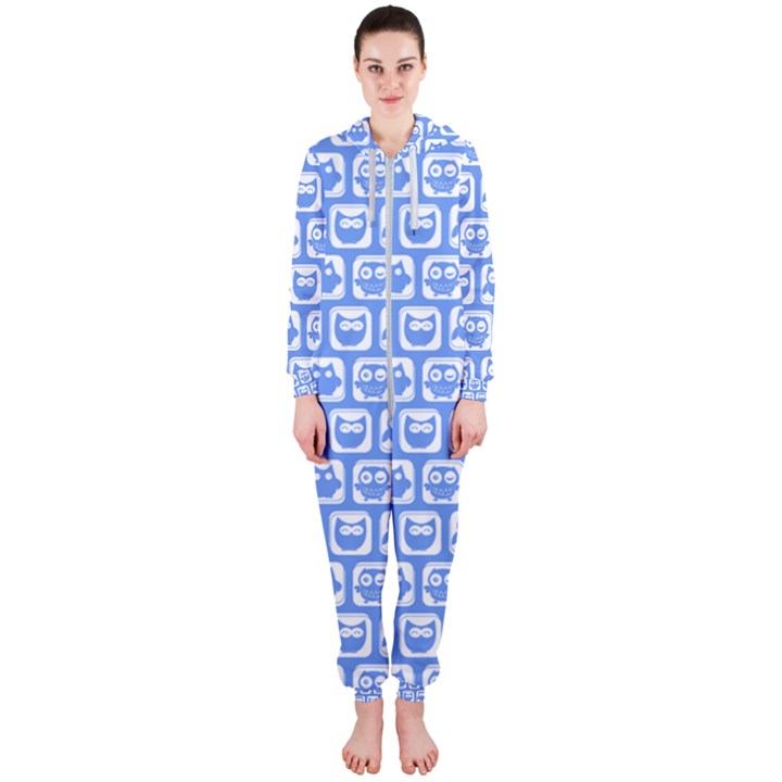 Blue And White Owl Pattern Hooded Jumpsuit (Ladies)