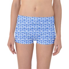 Blue And White Owl Pattern Boyleg Bikini Bottoms by GardenOfOphir