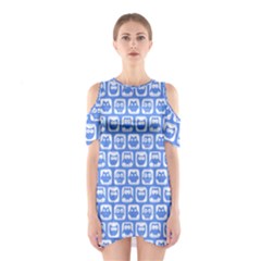 Blue And White Owl Pattern Shoulder Cutout One Piece Dress by GardenOfOphir