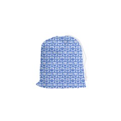 Blue And White Owl Pattern Drawstring Pouch (xs) by GardenOfOphir